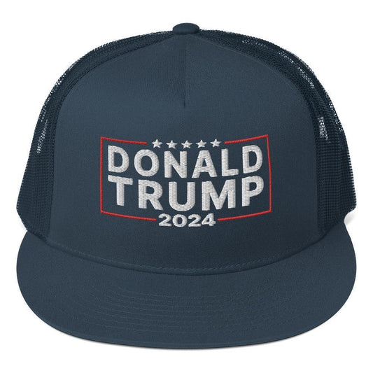 2024 Donald Trump Flat Bill Brim Snapback Trucker Hat Navy