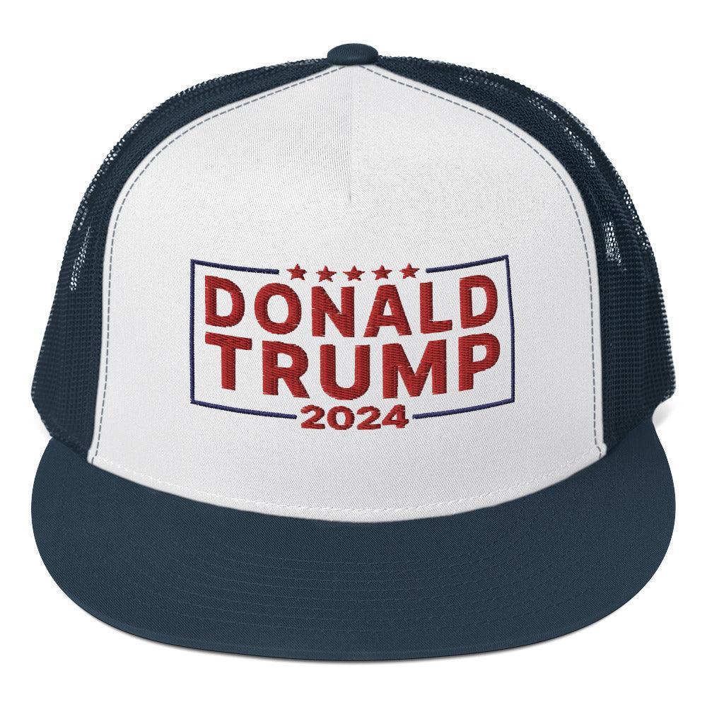 2024 Donald Trump Flat Bill Brim Snapback Trucker Hat Navy/ White/ Navy