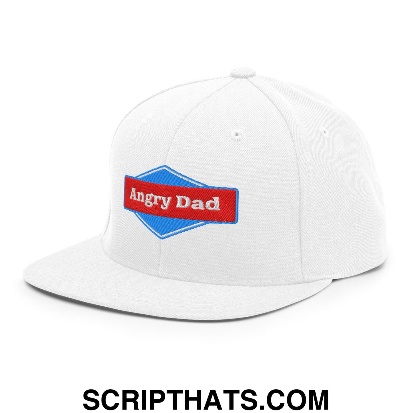 Angry Dad Embroidered Flat Bill Brim Snapback Hat White