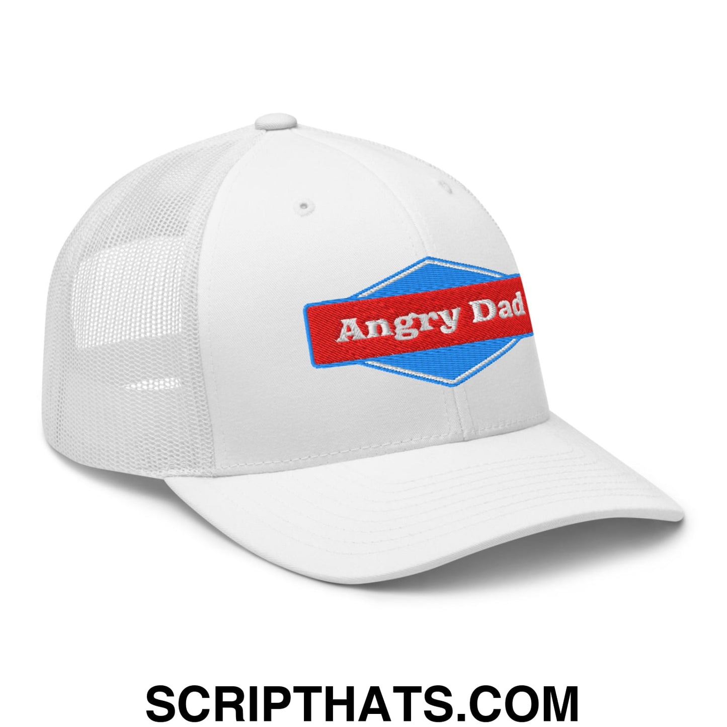 Angry Dad Embroidered Mesh Trucker Hat White