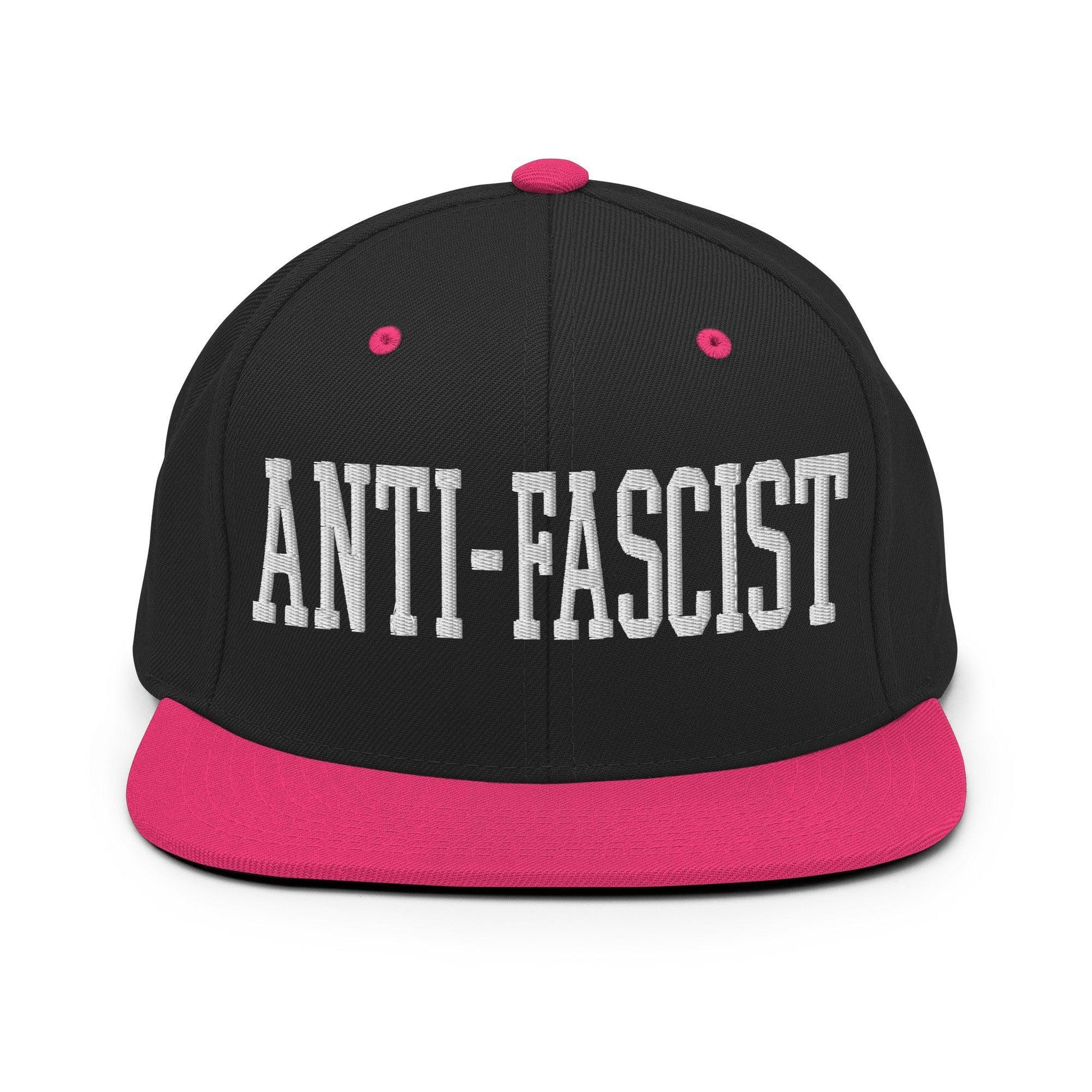 Anti-Fascist Block Snapback Hat Black/ Neon Pink