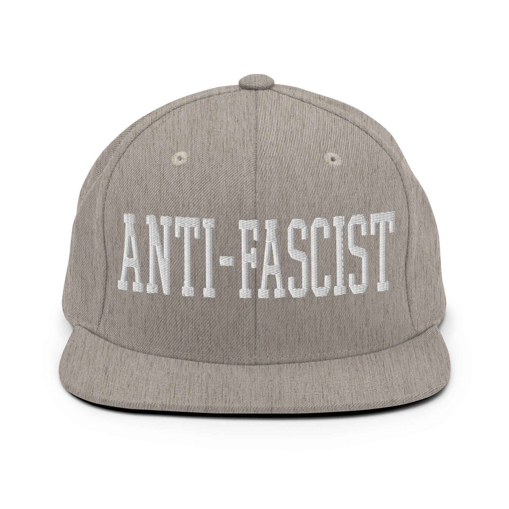 Anti-Fascist Block Snapback Hat Heather Grey