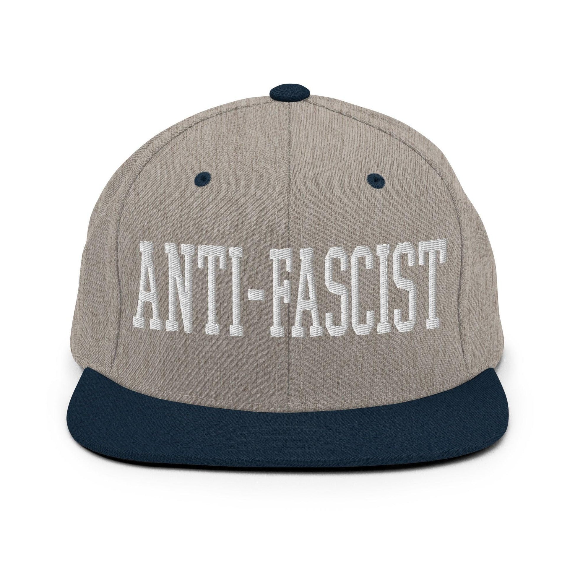 Anti-Fascist Block Snapback Hat Heather Grey/ Navy