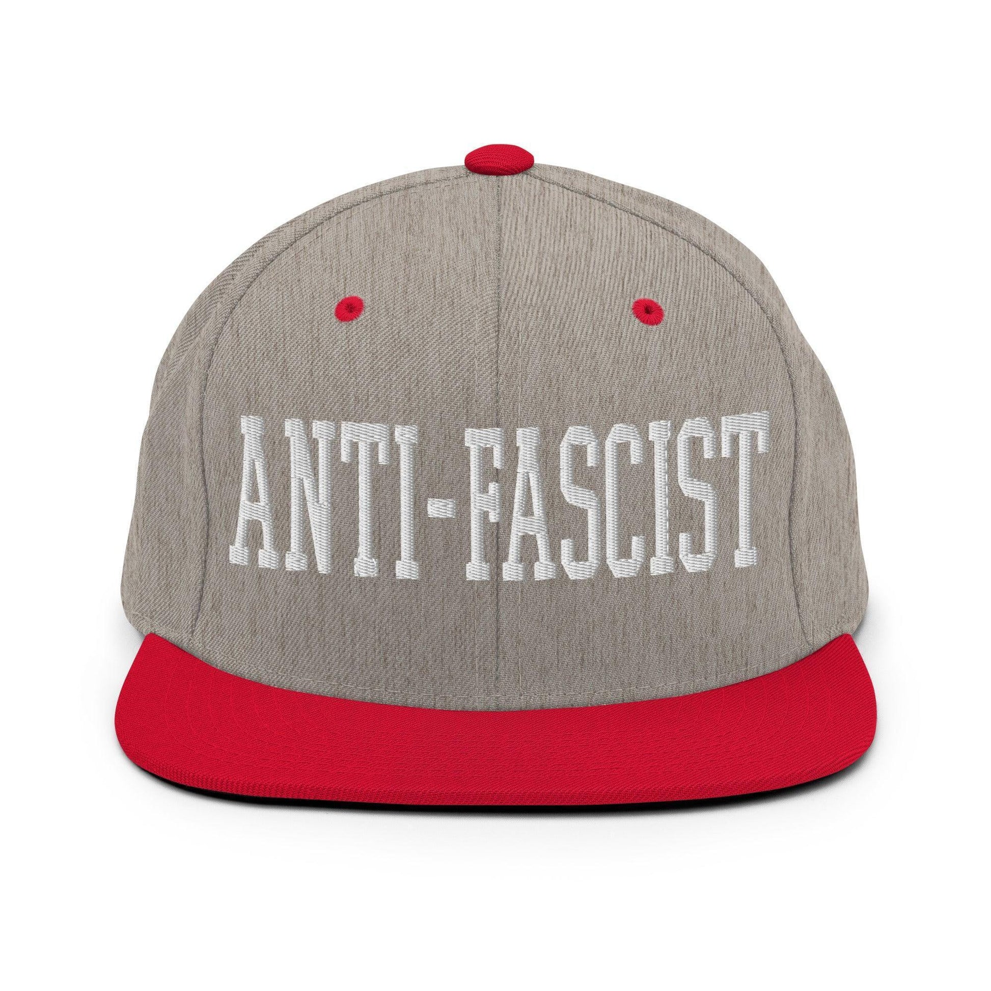 Anti-Fascist Block Snapback Hat Heather Grey/ Red