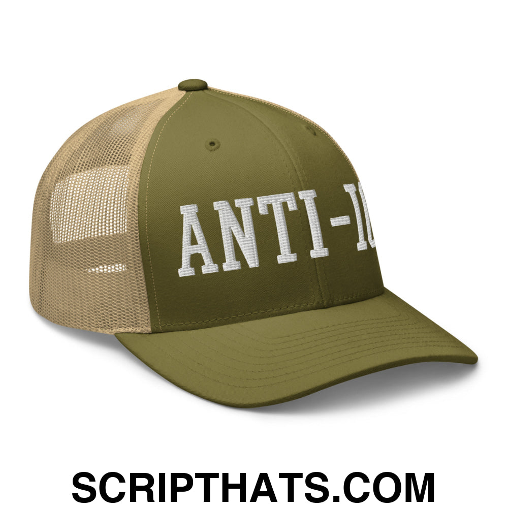 Anti-ICE Embroidered Mesh Trucker Hat Moss Khaki