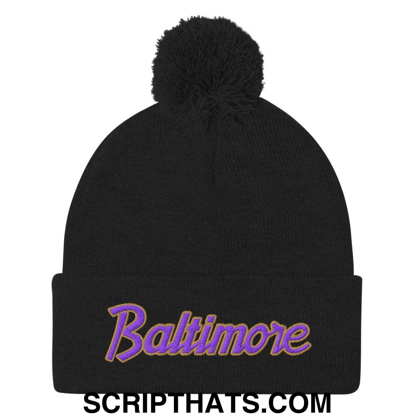 Baltimore Football Vintage Sports Script Knit Pom Pom Beanie Default Title