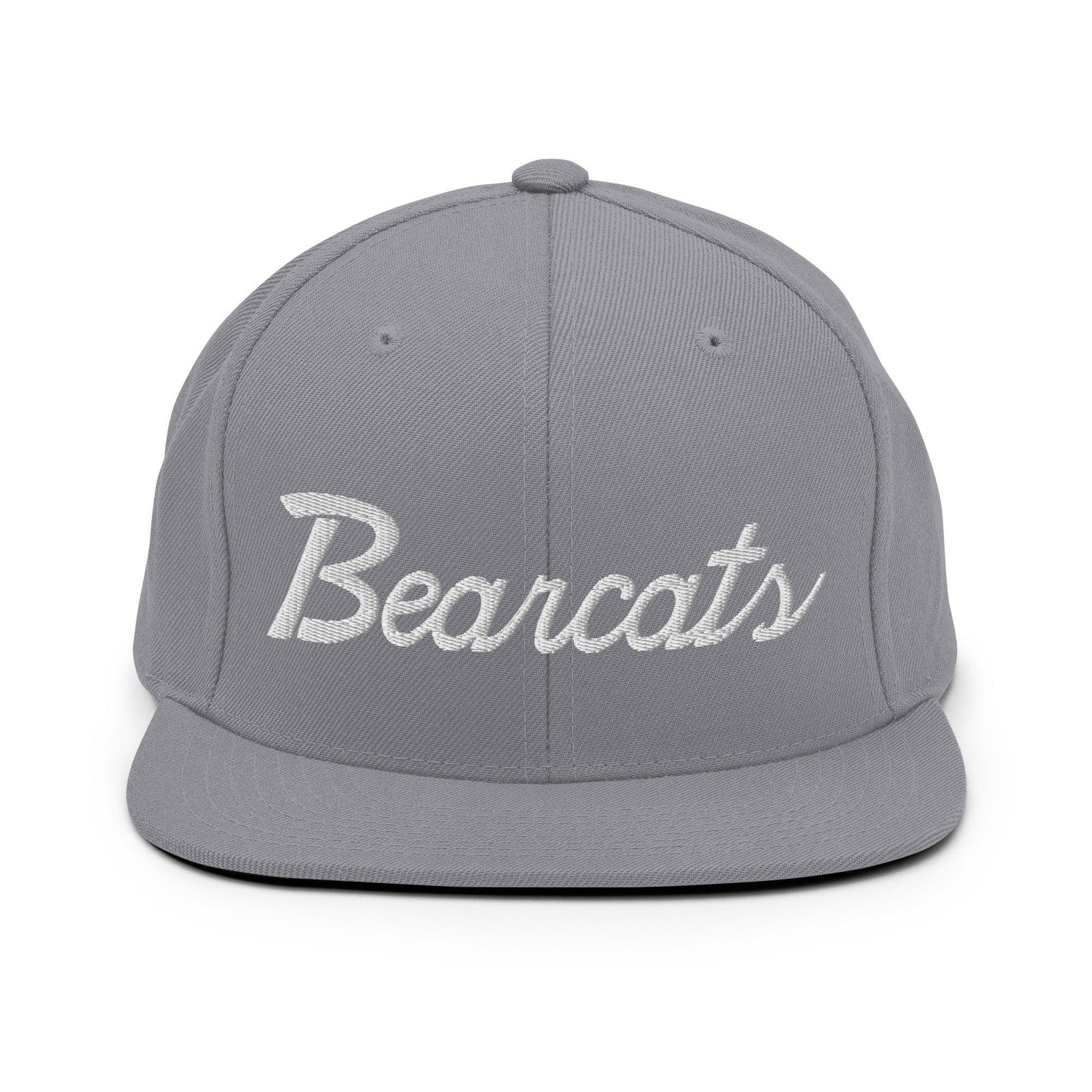 Bearcats School Mascot Script Snapback Hat Silver