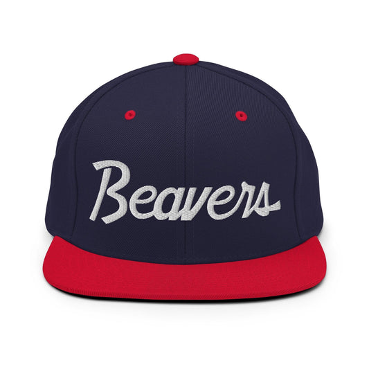 Beavers School Mascot Script Snapback Hat Navy/ Red