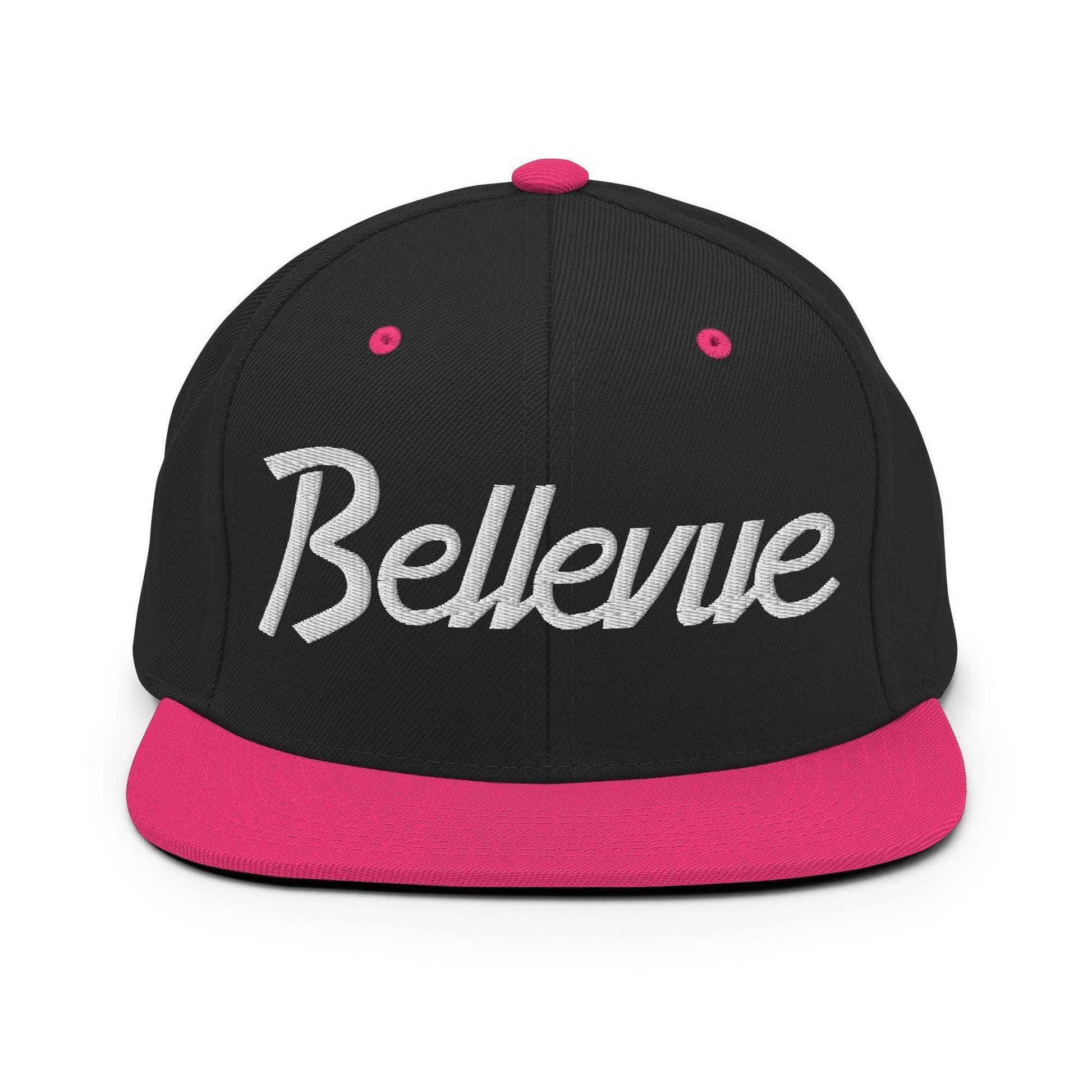 Bellevue Script Snapback Hat Black/ Neon Pink