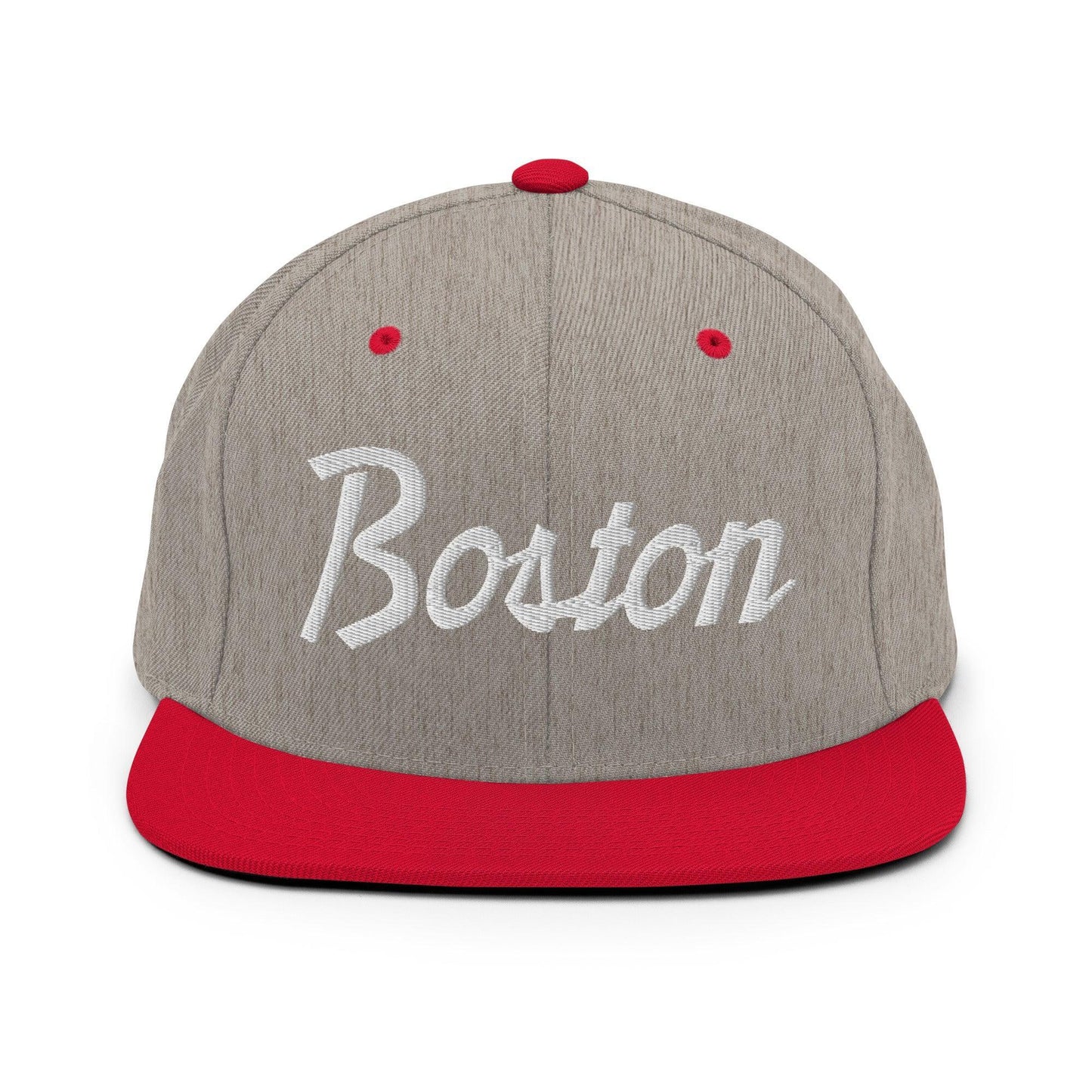 Boston Script Snapback Hat Heather Grey/ Red