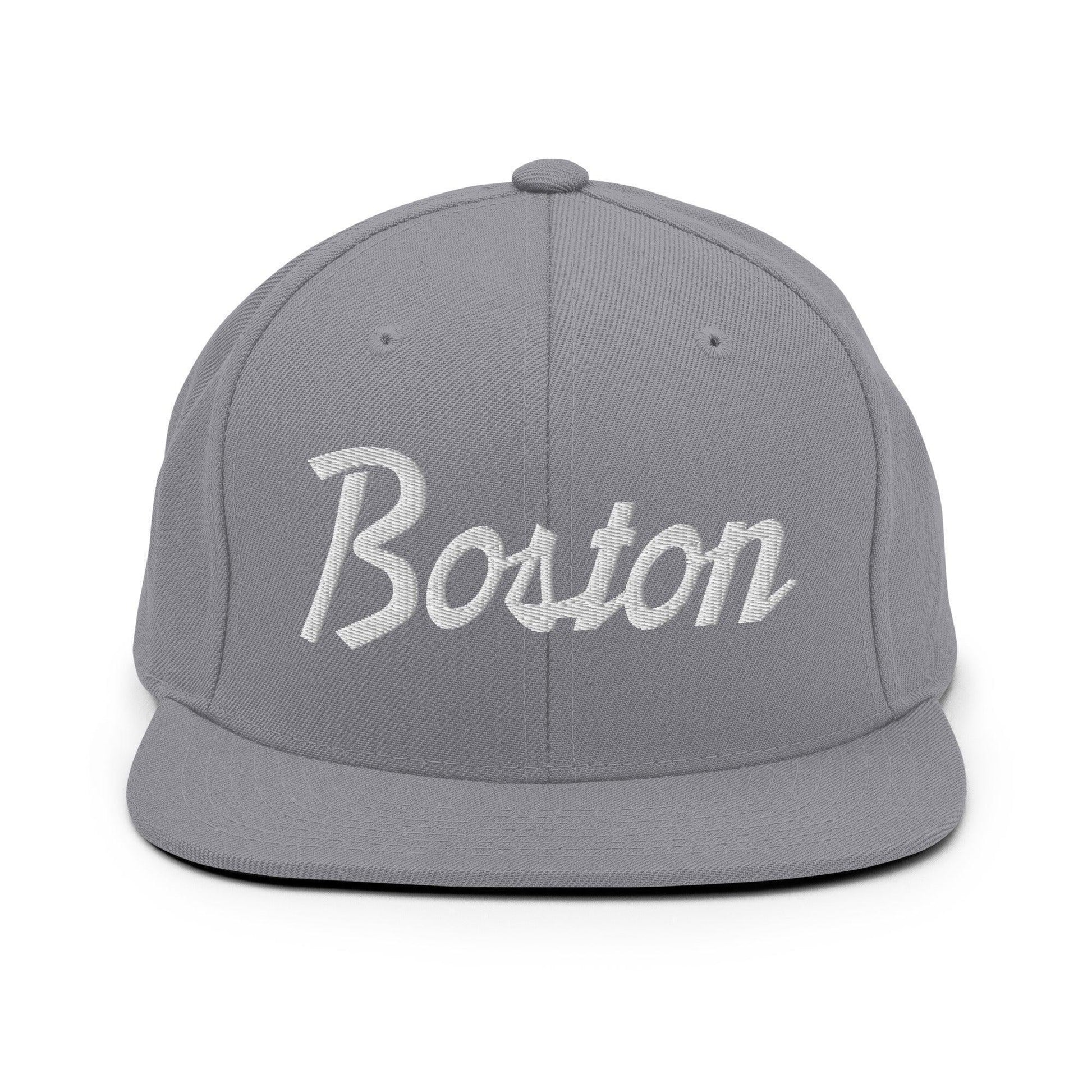 Boston Script Snapback Hat Silver