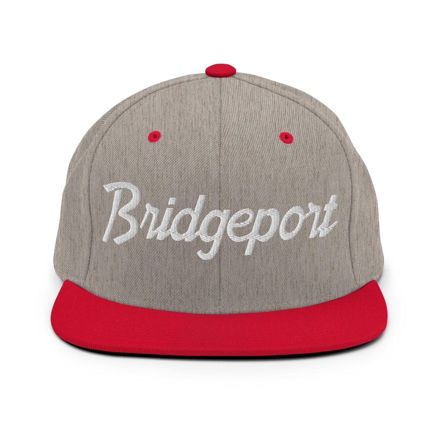 Bridgeport Script Snapback Hat Heather Grey/ Red