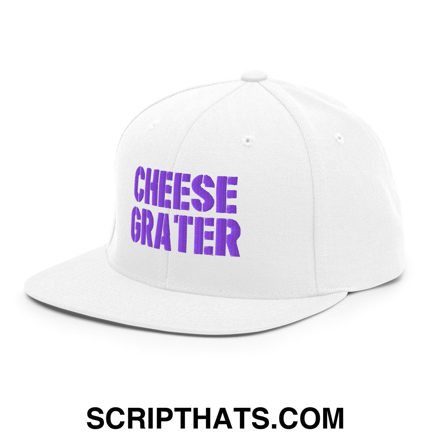 Cheese Grater Football Embroidered Flat Bill Brim Snapback Hat White