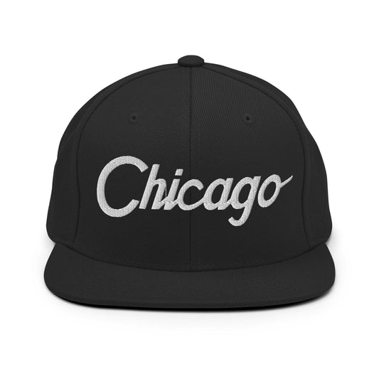 Chicago Script Snapback Hat Black