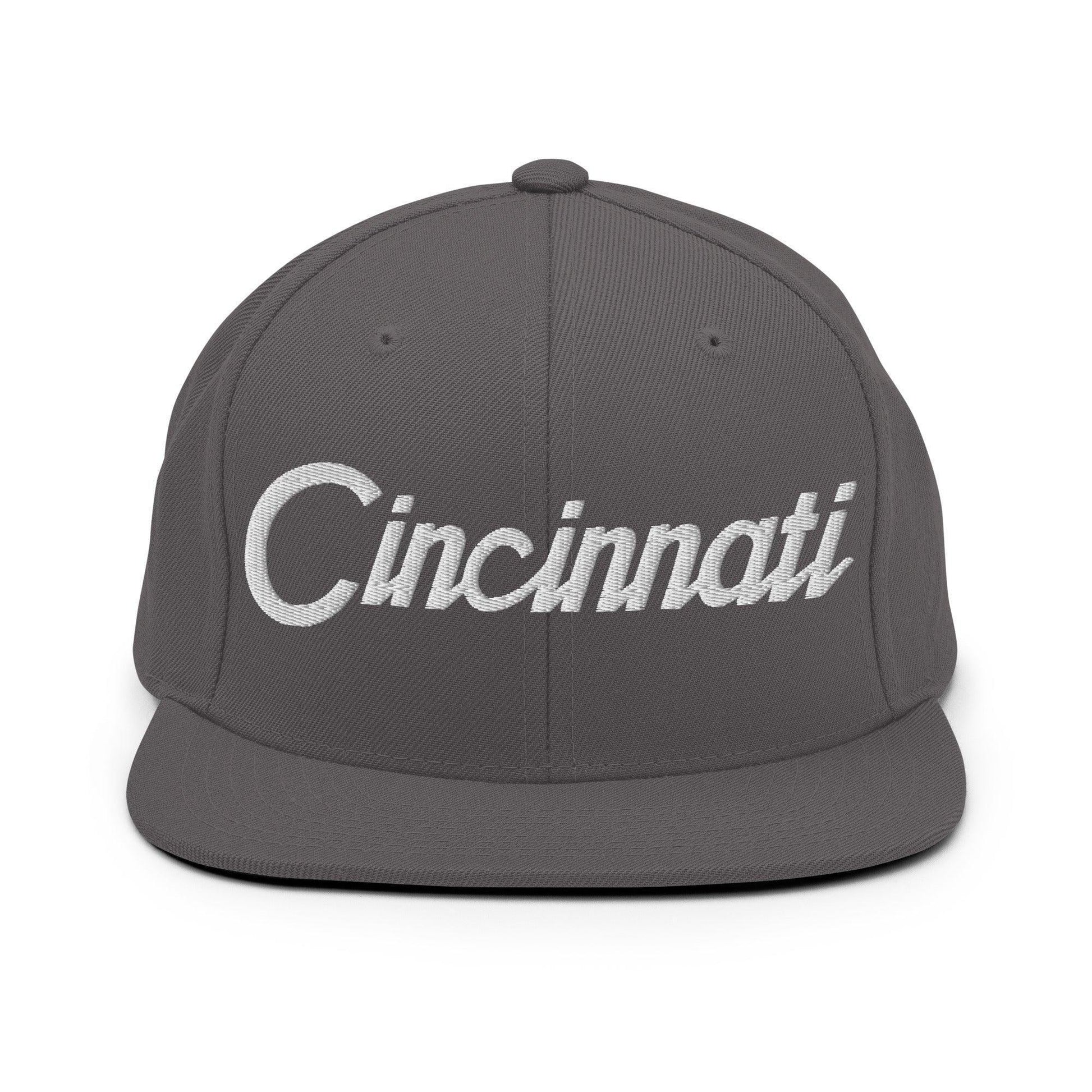 Cincinnati Script Snapback Hat Dark Grey