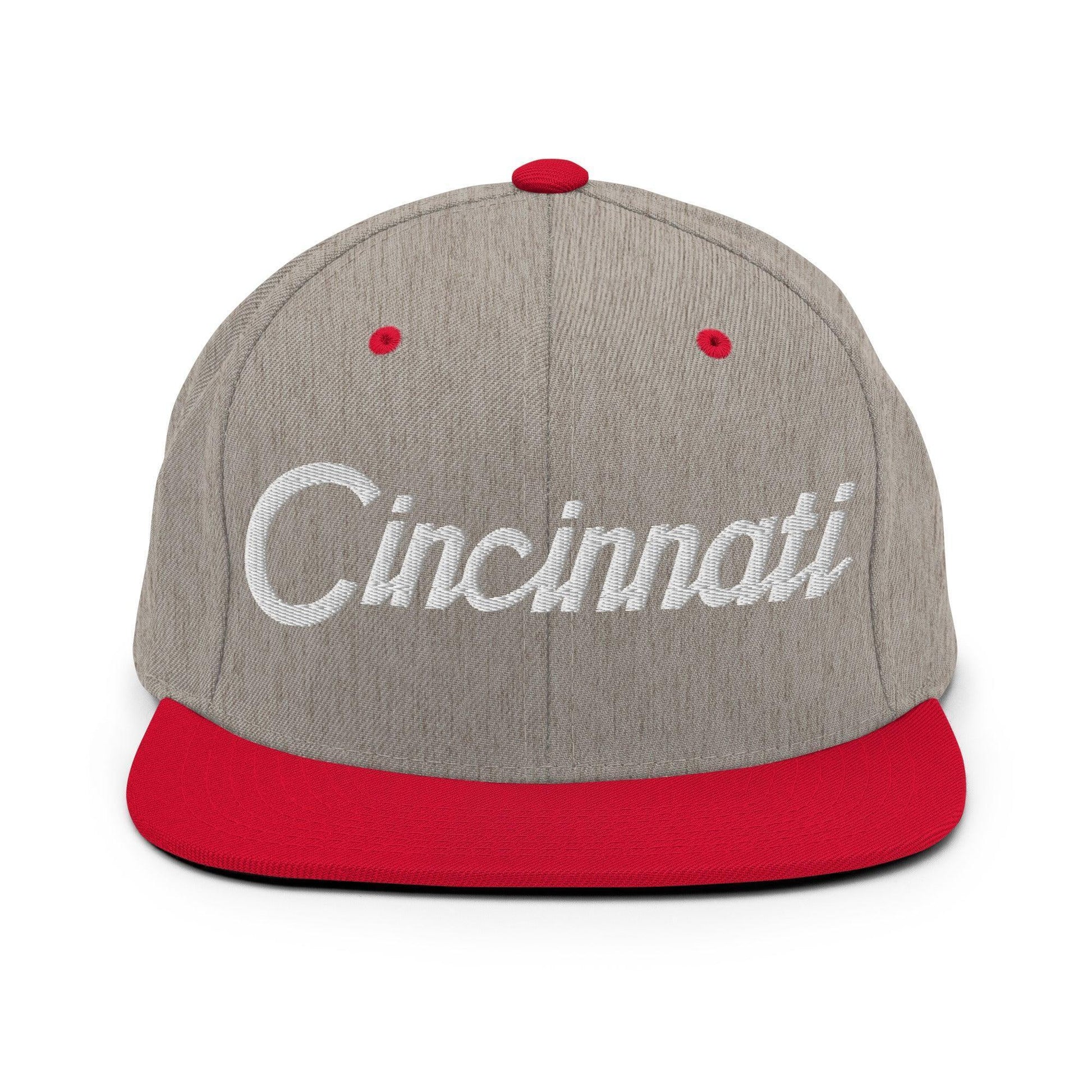 Cincinnati Script Snapback Hat Heather Grey/ Red