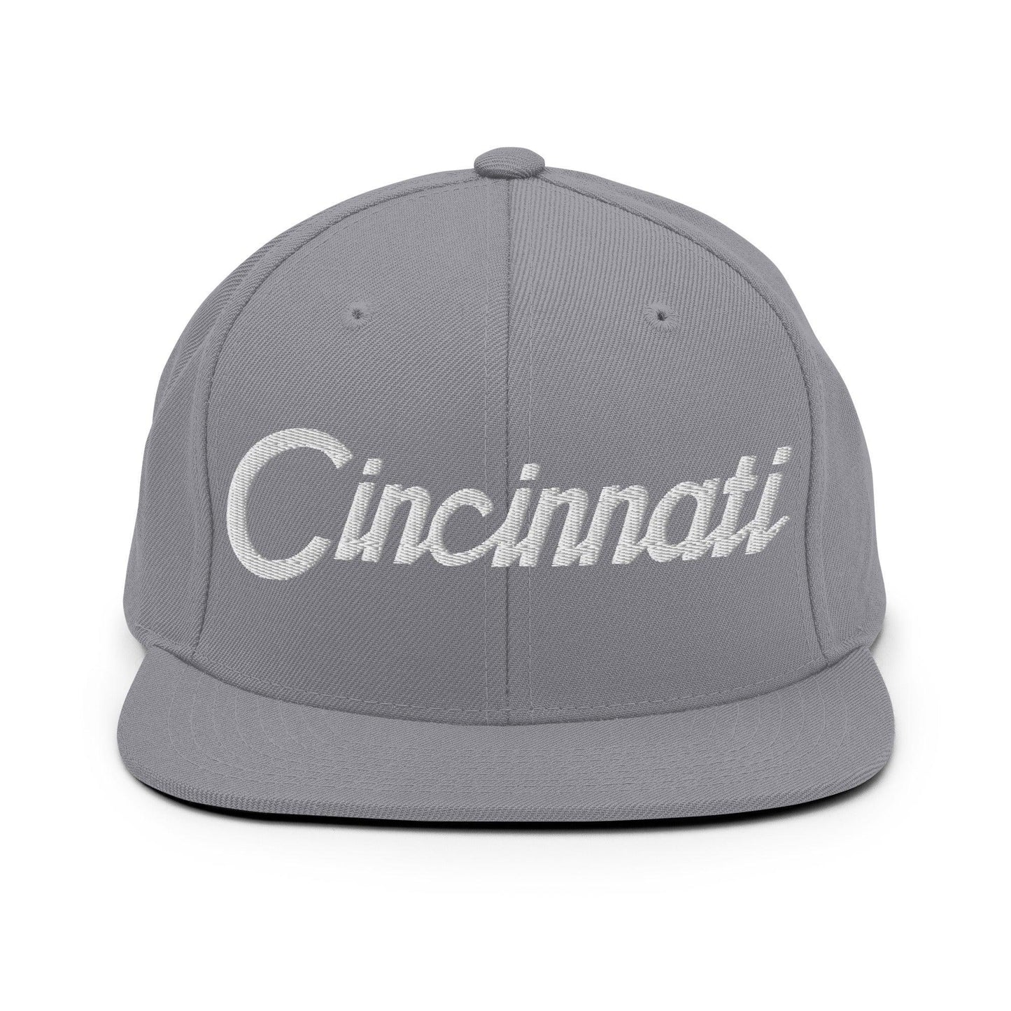 Cincinnati Script Snapback Hat Silver