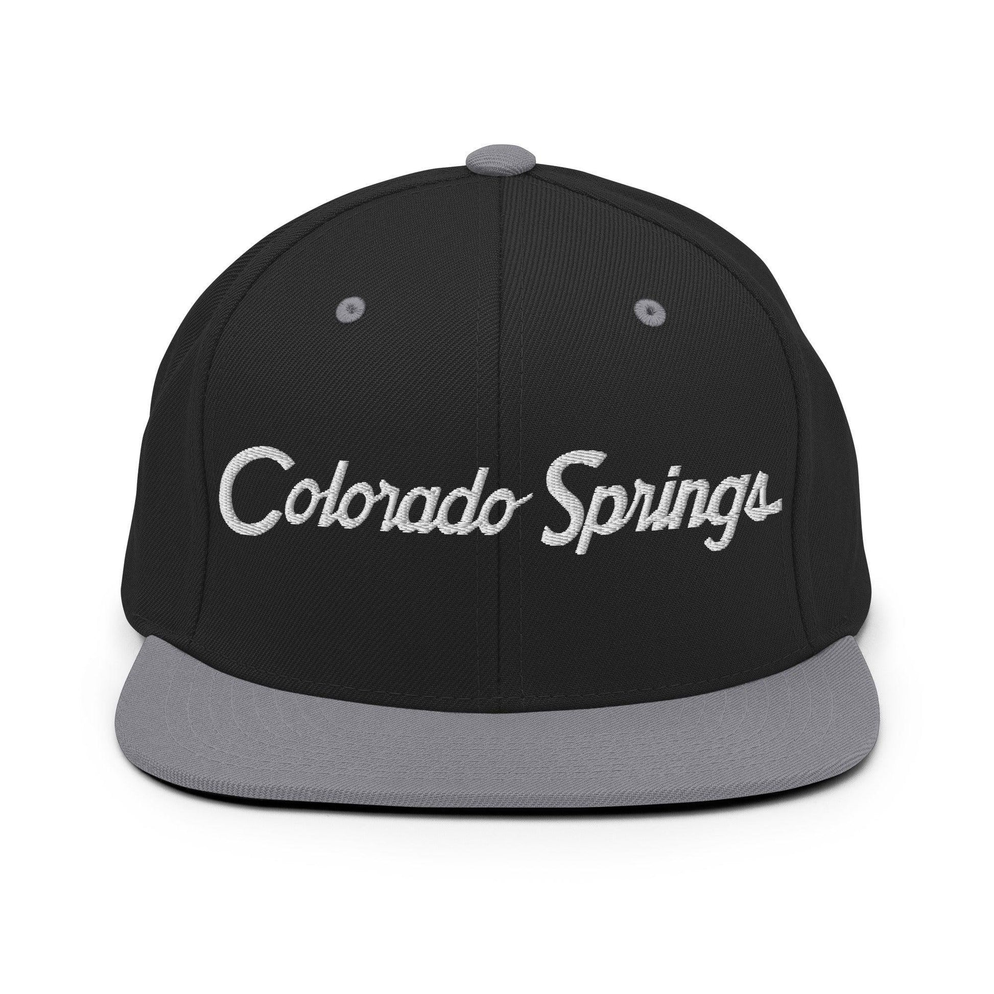 Colorado Springs Script Snapback Hat Black/ Silver