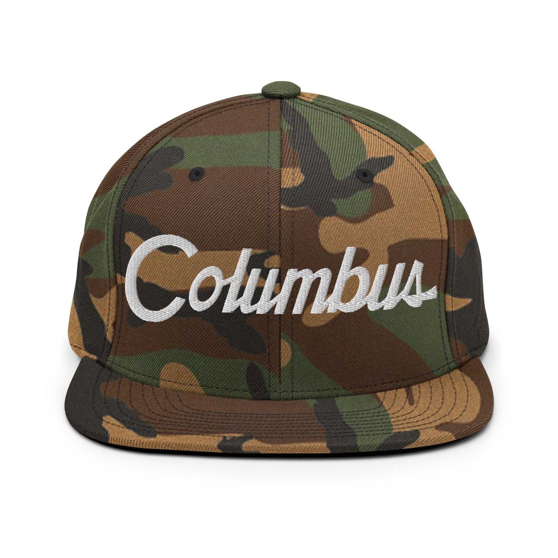 Columbus Script Snapback Hat Green Camo