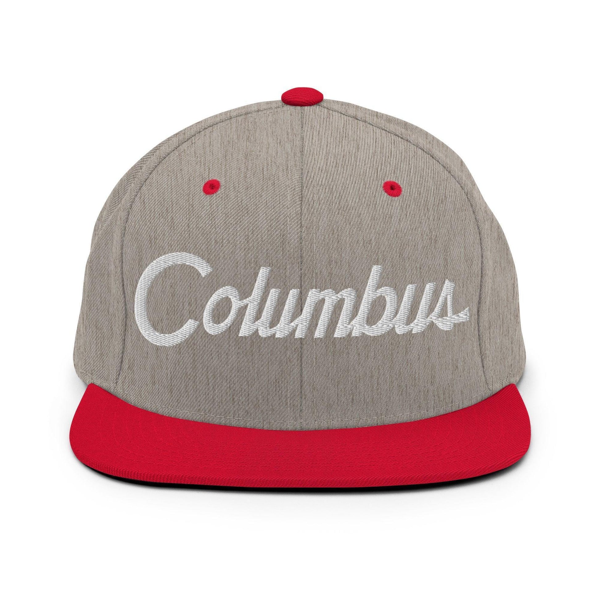Columbus Script Snapback Hat Heather Grey/ Red