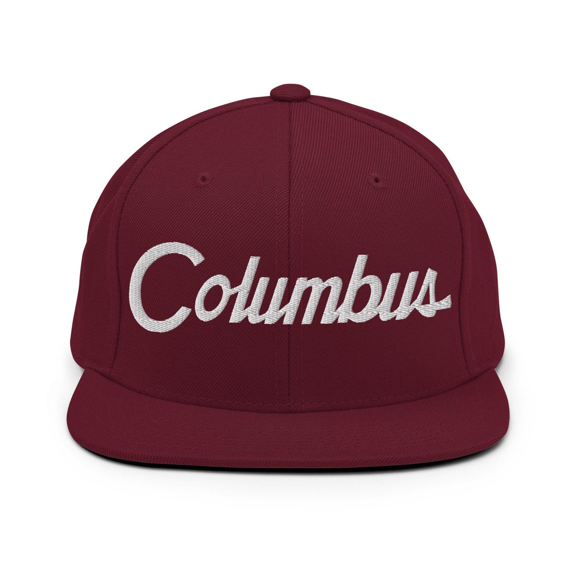 Columbus Script Snapback Hat Maroon