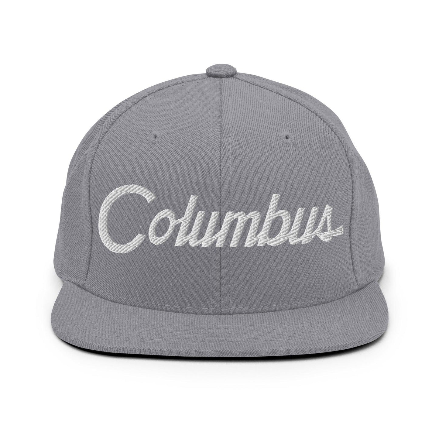 Columbus Script Snapback Hat Silver