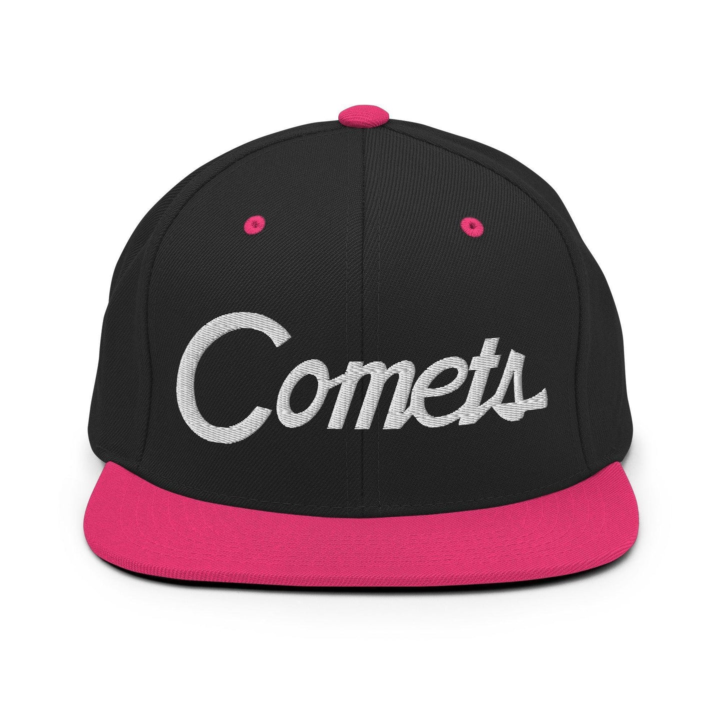 Comets School Mascot Script Snapback Hat Black/ Neon Pink