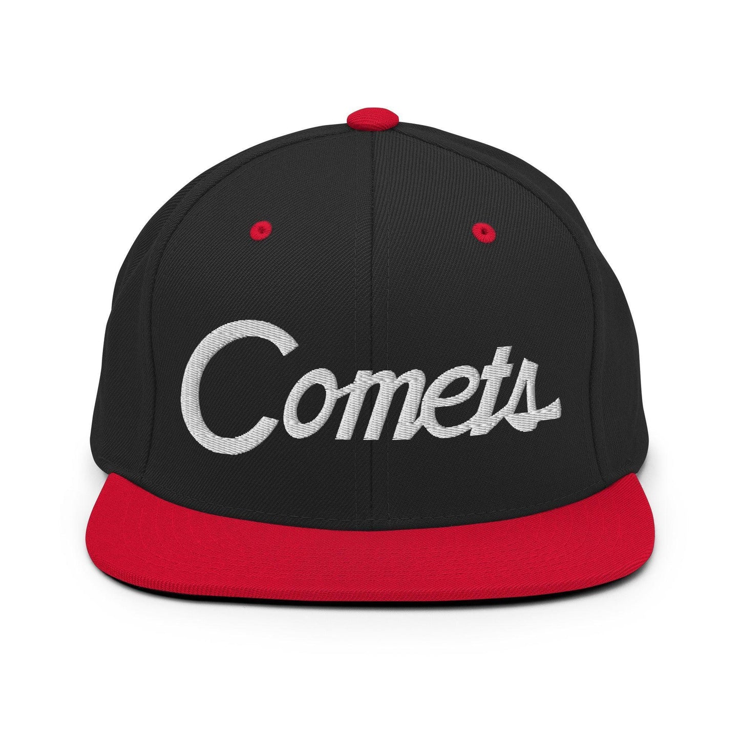 Comets School Mascot Script Snapback Hat Black/ Red