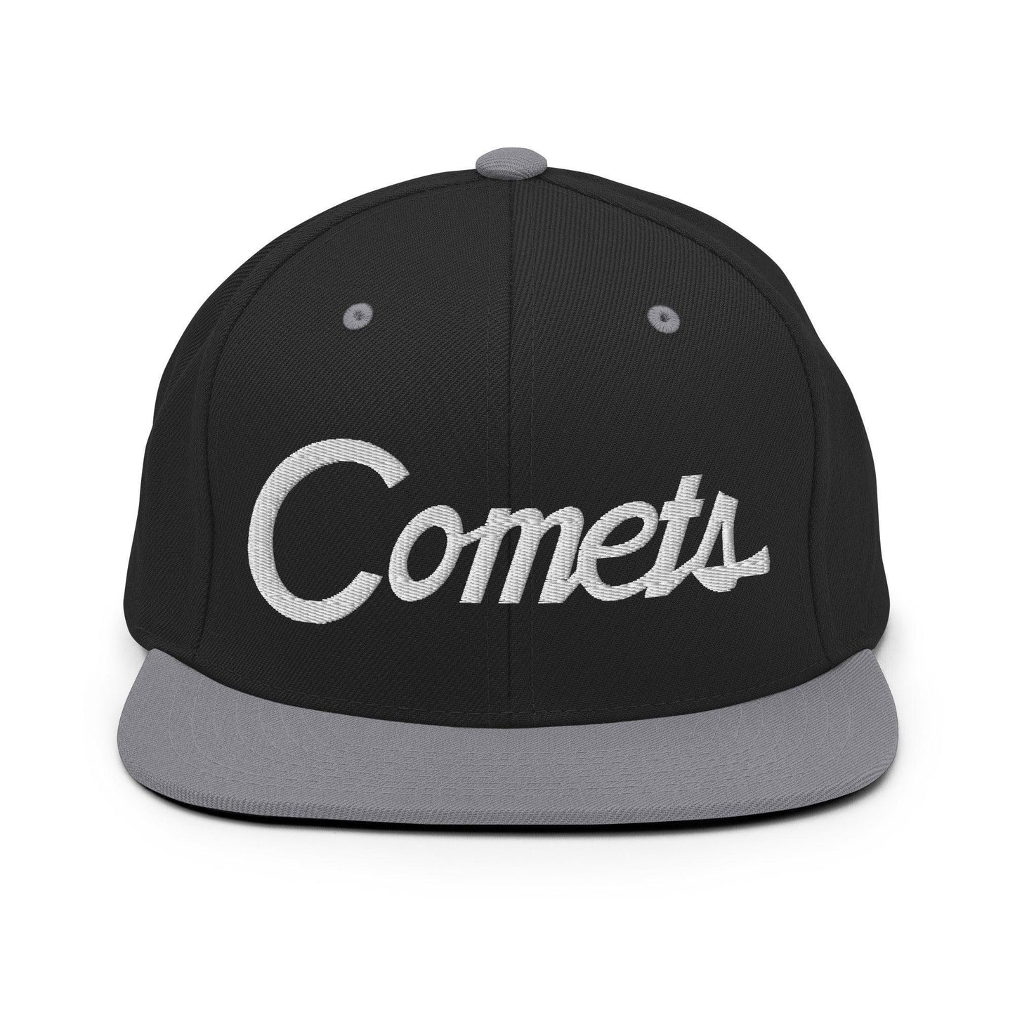 Comets School Mascot Script Snapback Hat Black/ Silver