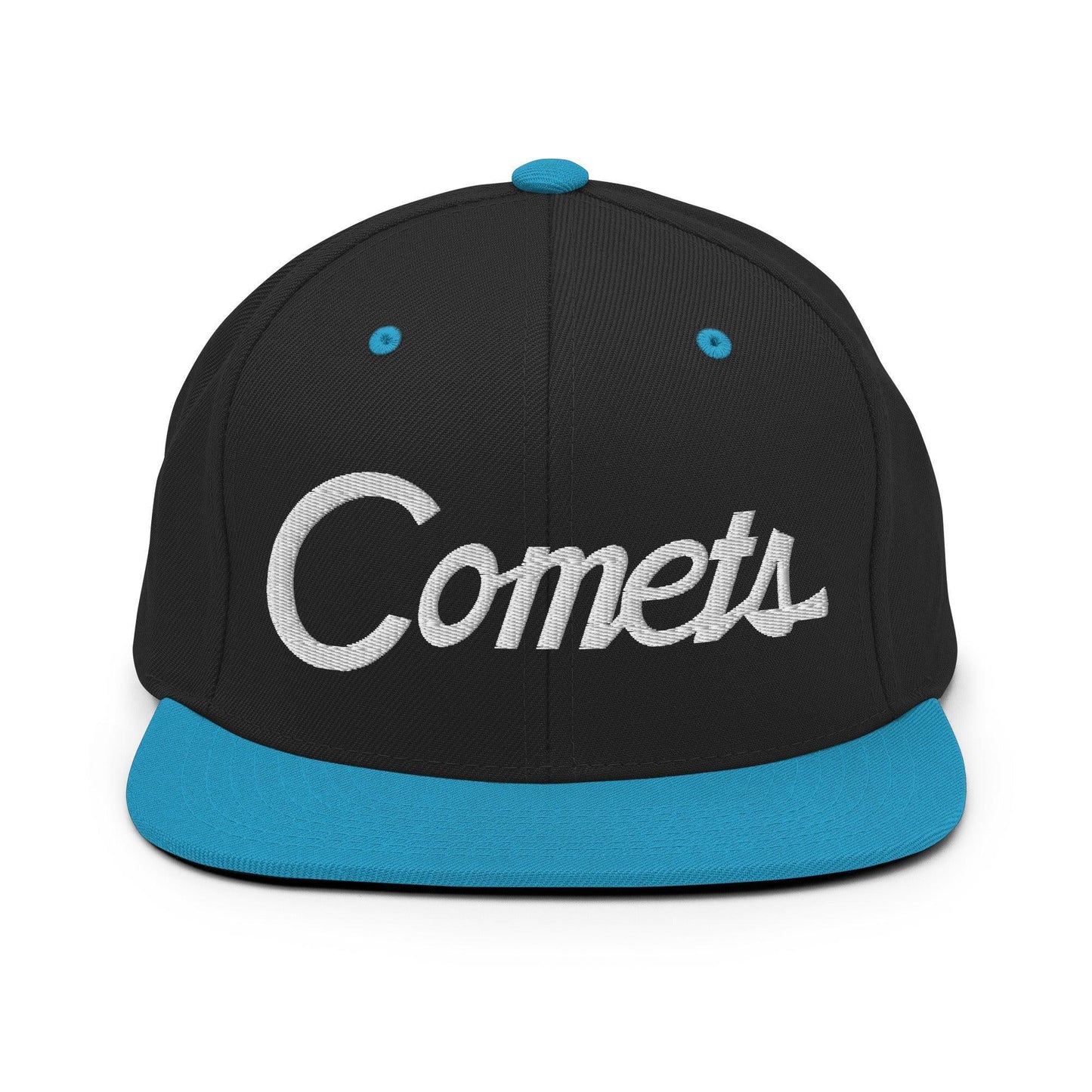 Comets School Mascot Script Snapback Hat Black/ Teal