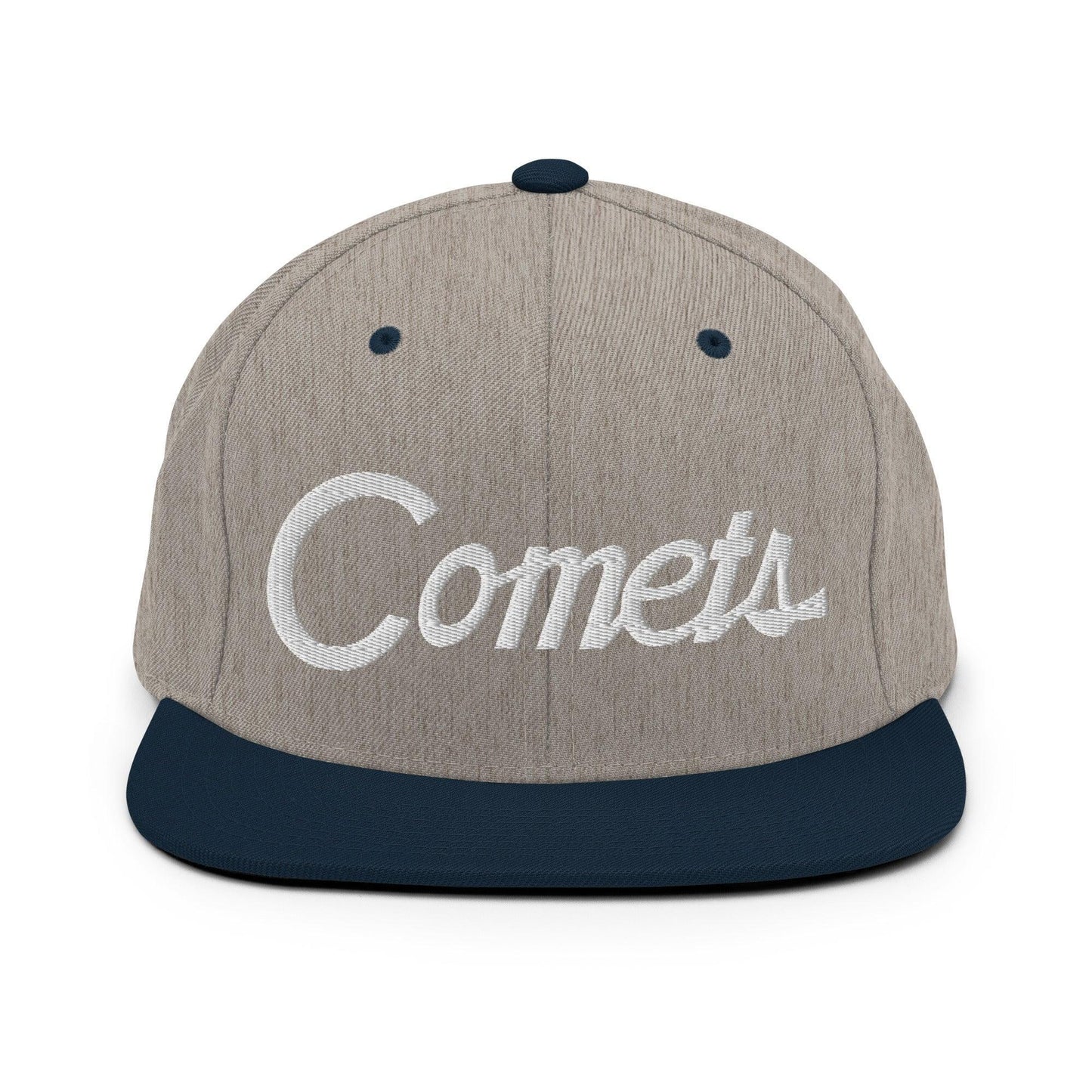 Comets School Mascot Script Snapback Hat Heather Grey/ Navy