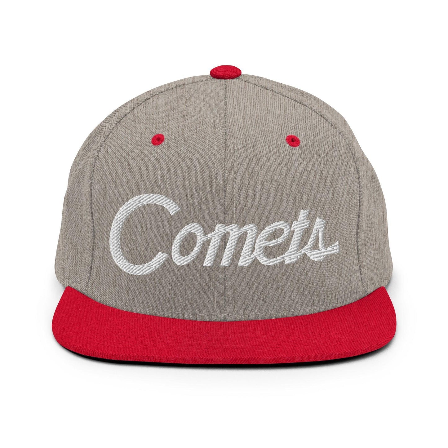 Comets School Mascot Script Snapback Hat Heather Grey/ Red