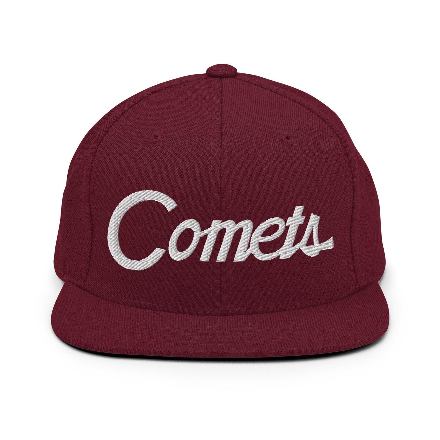 Comets School Mascot Script Snapback Hat Maroon