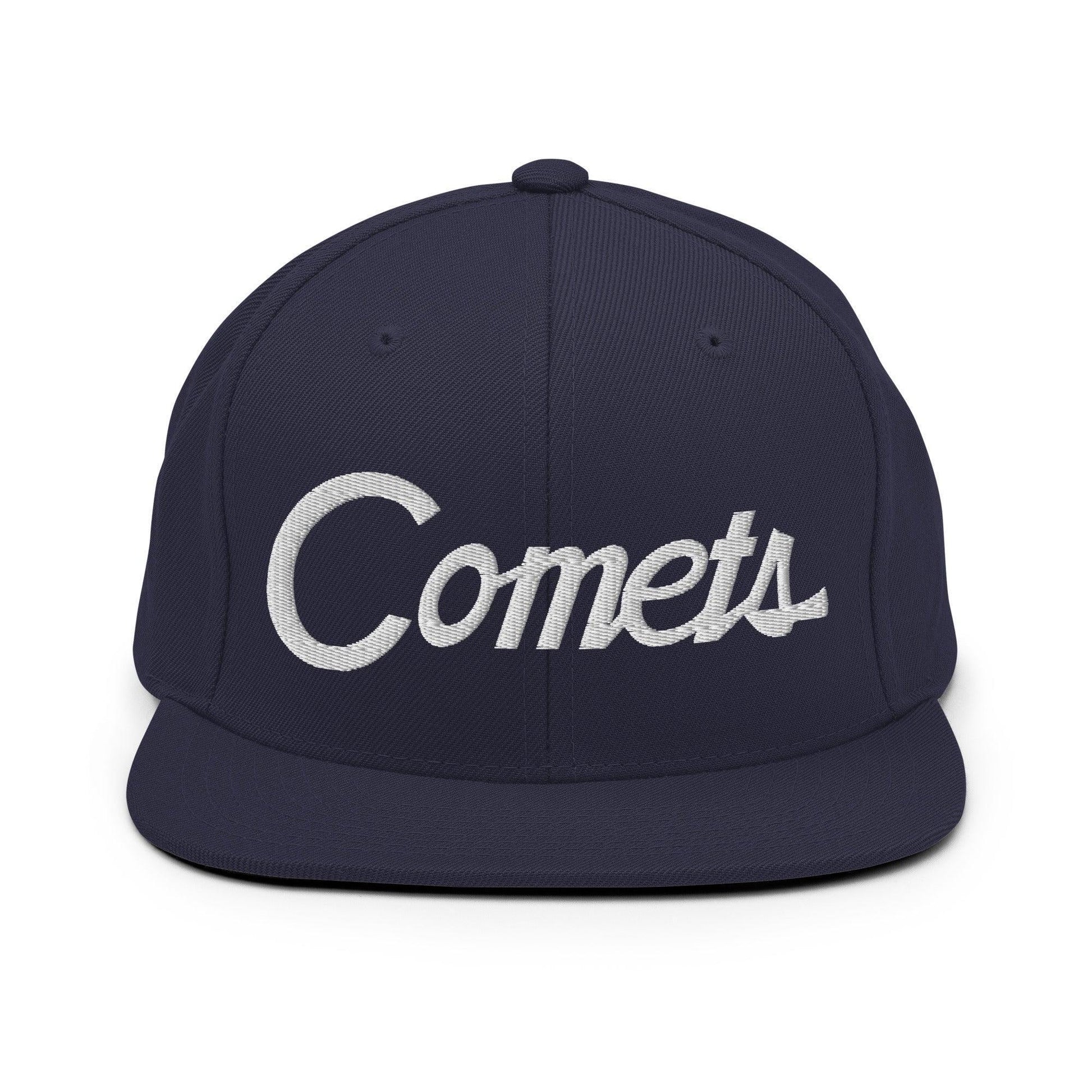 Comets School Mascot Script Snapback Hat Navy