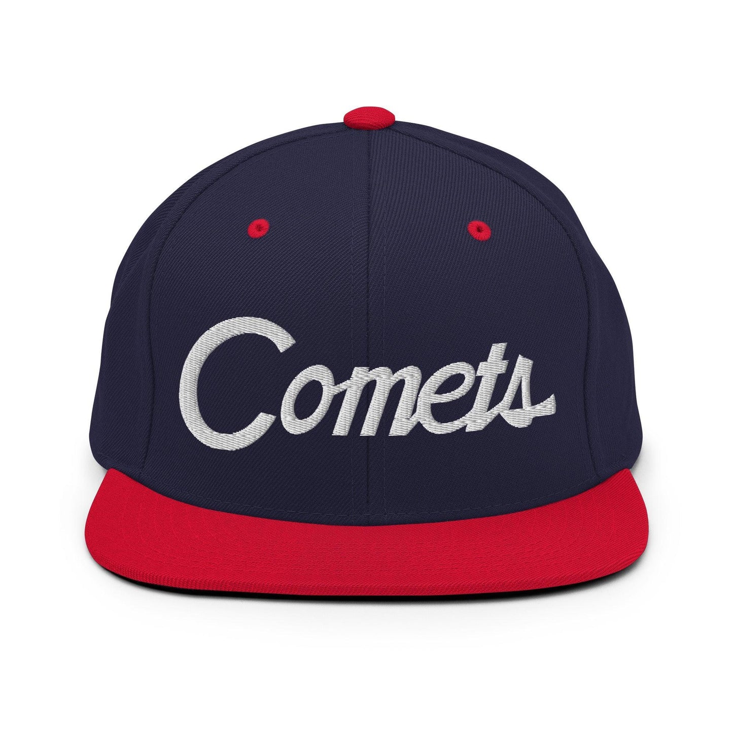 Comets School Mascot Script Snapback Hat Navy/ Red
