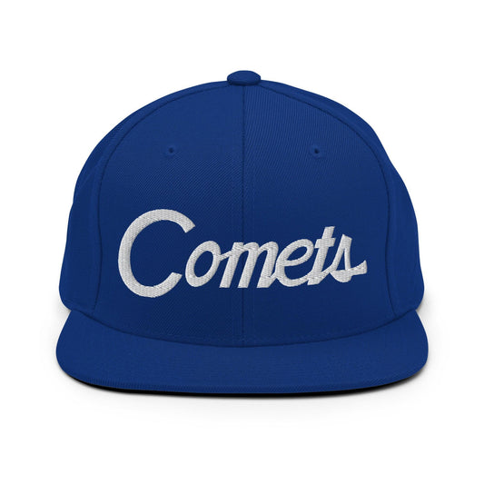 Comets School Mascot Script Snapback Hat Royal Blue