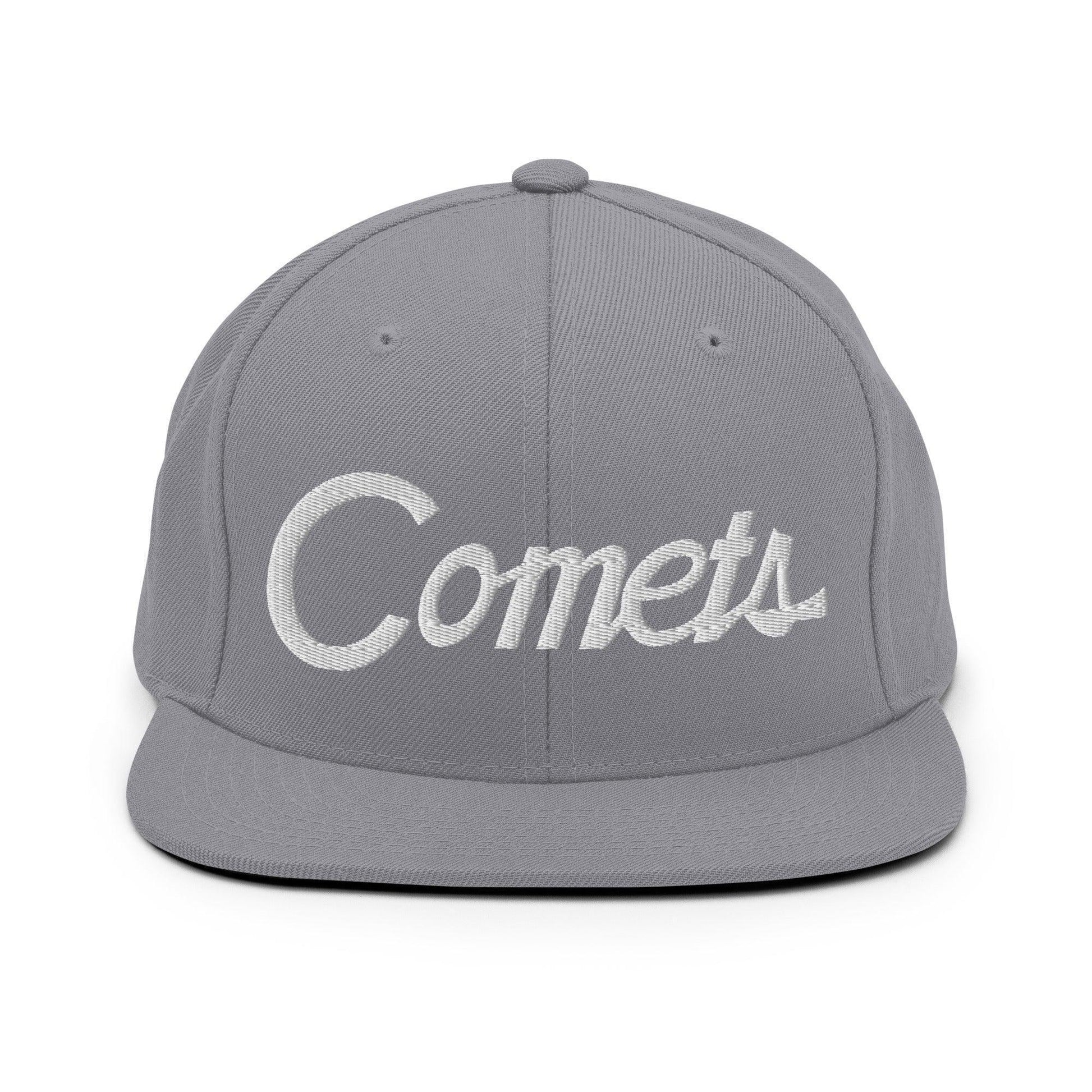 Comets School Mascot Script Snapback Hat Silver