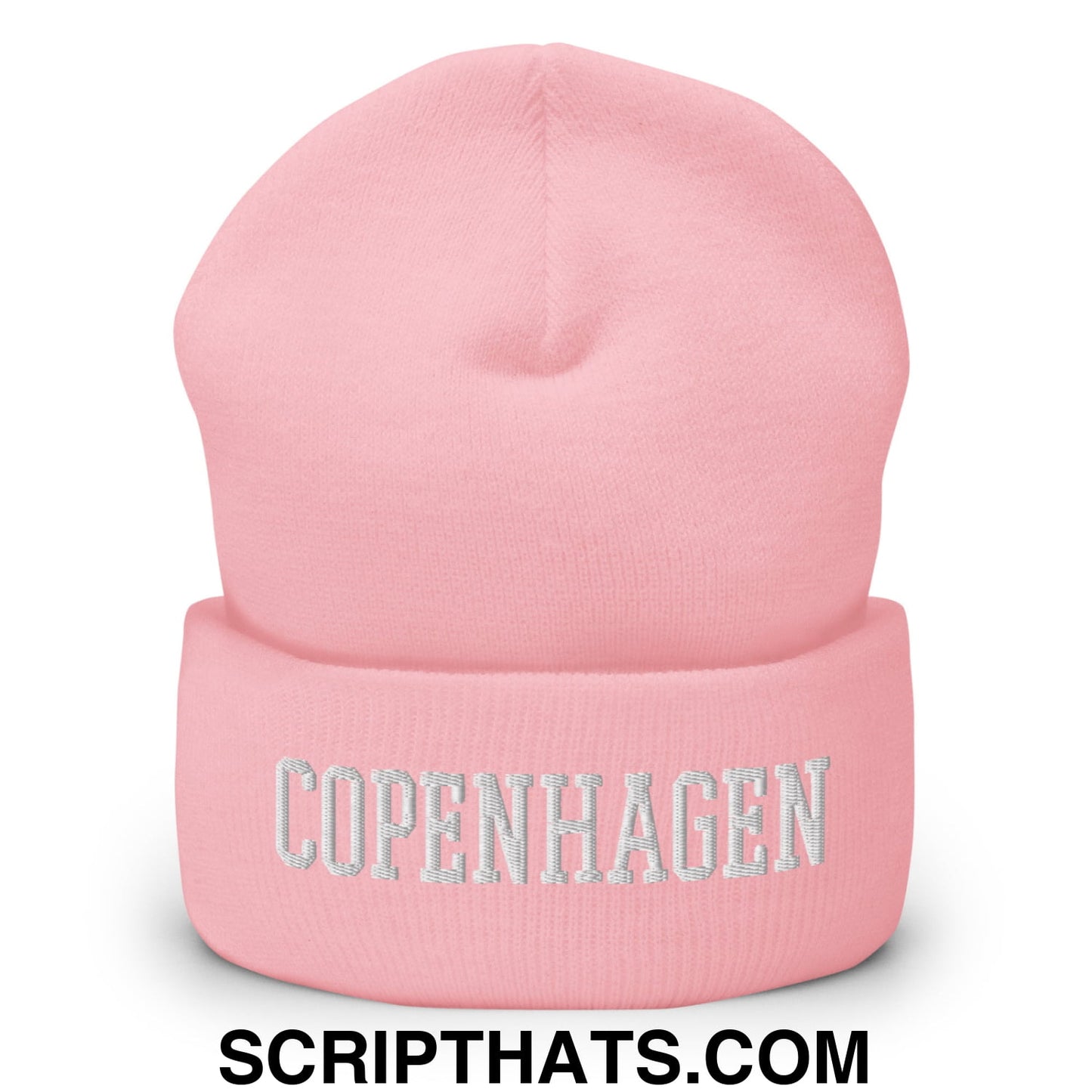 Copenhagen Varsity College Block Embroidered Knit Cuffed Beanie Baby Pink