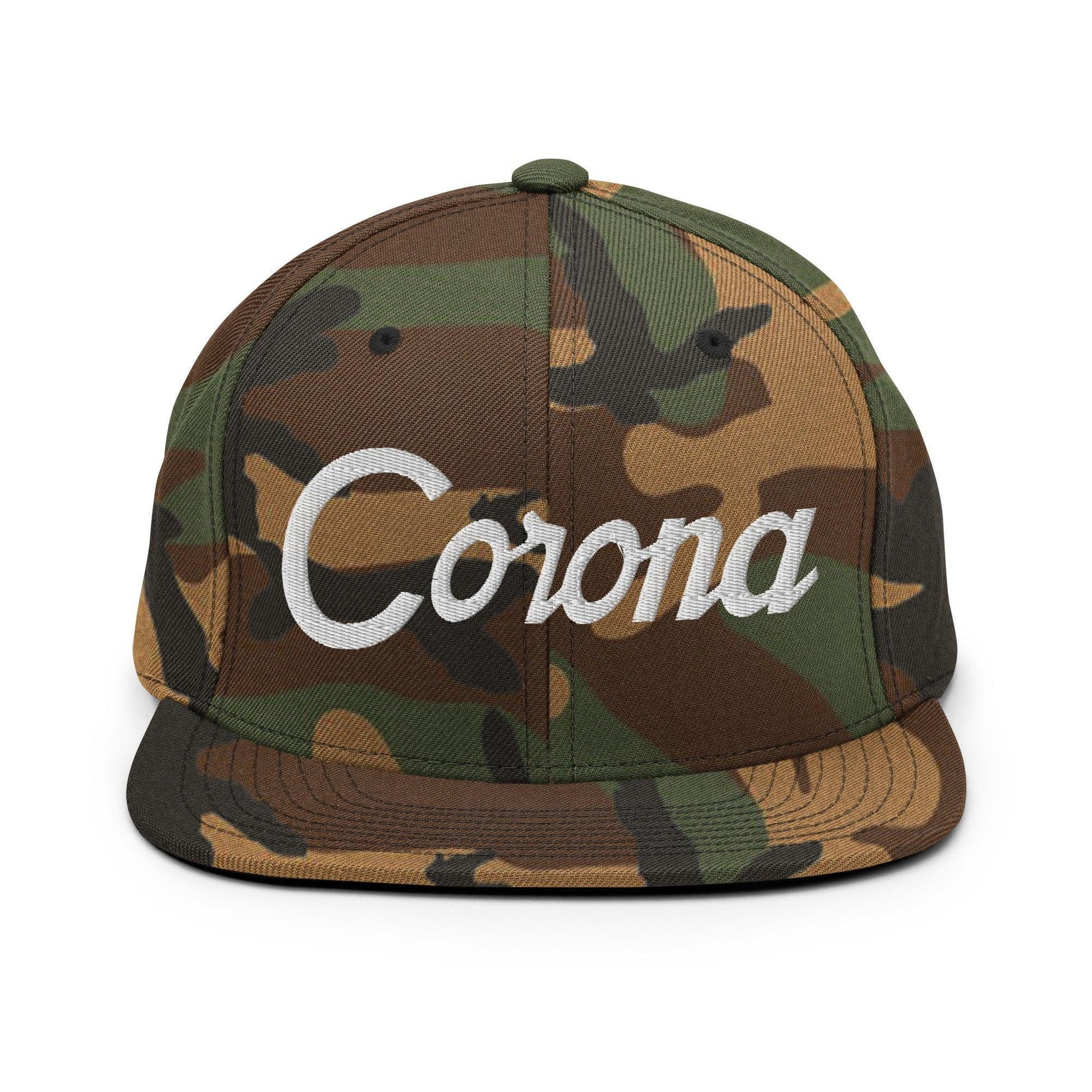 Corona Script Snapback Hat Green Camo
