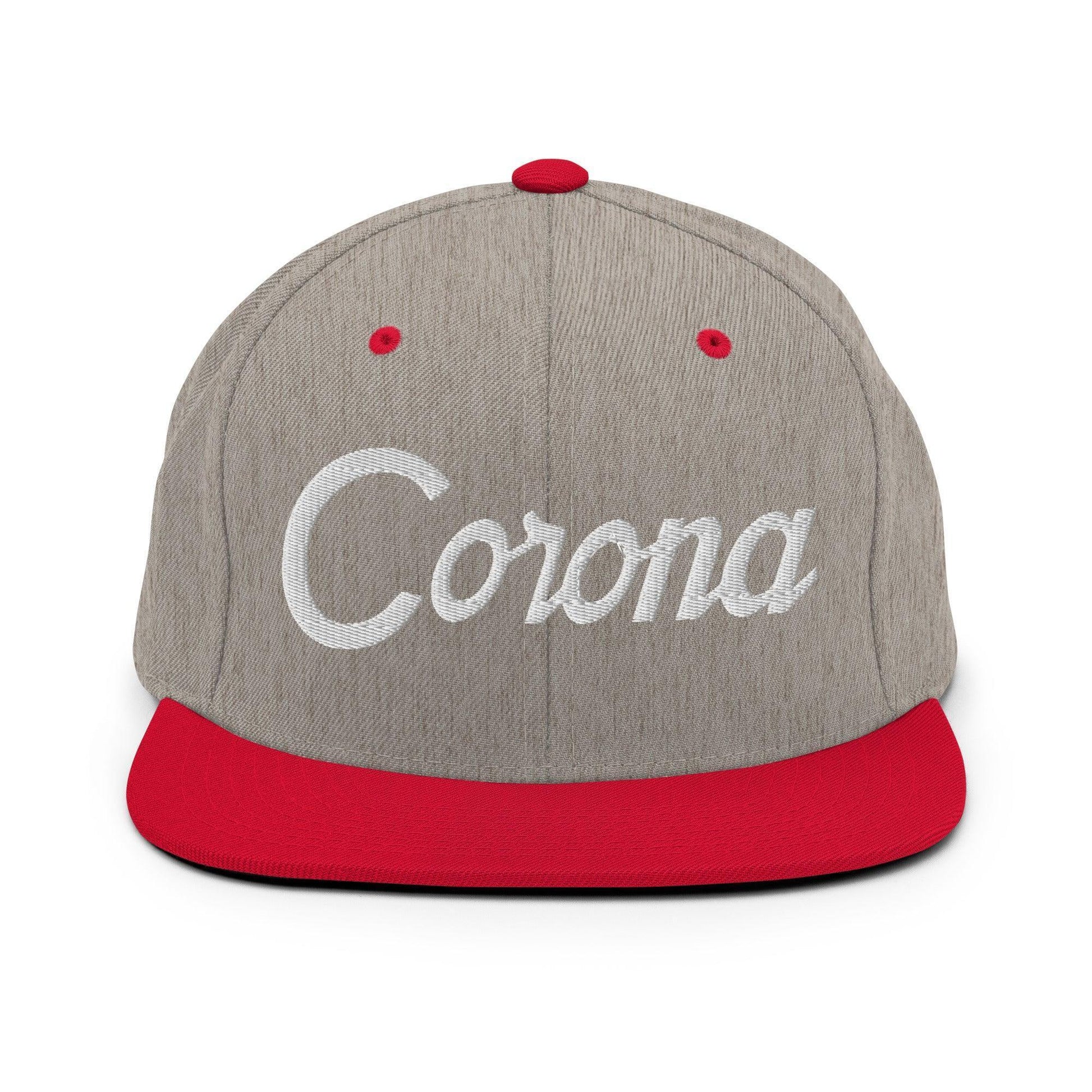 Corona Script Snapback Hat Heather Grey/ Red