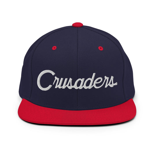 Crusaders School Mascot Script Snapback Hat Navy/ Red