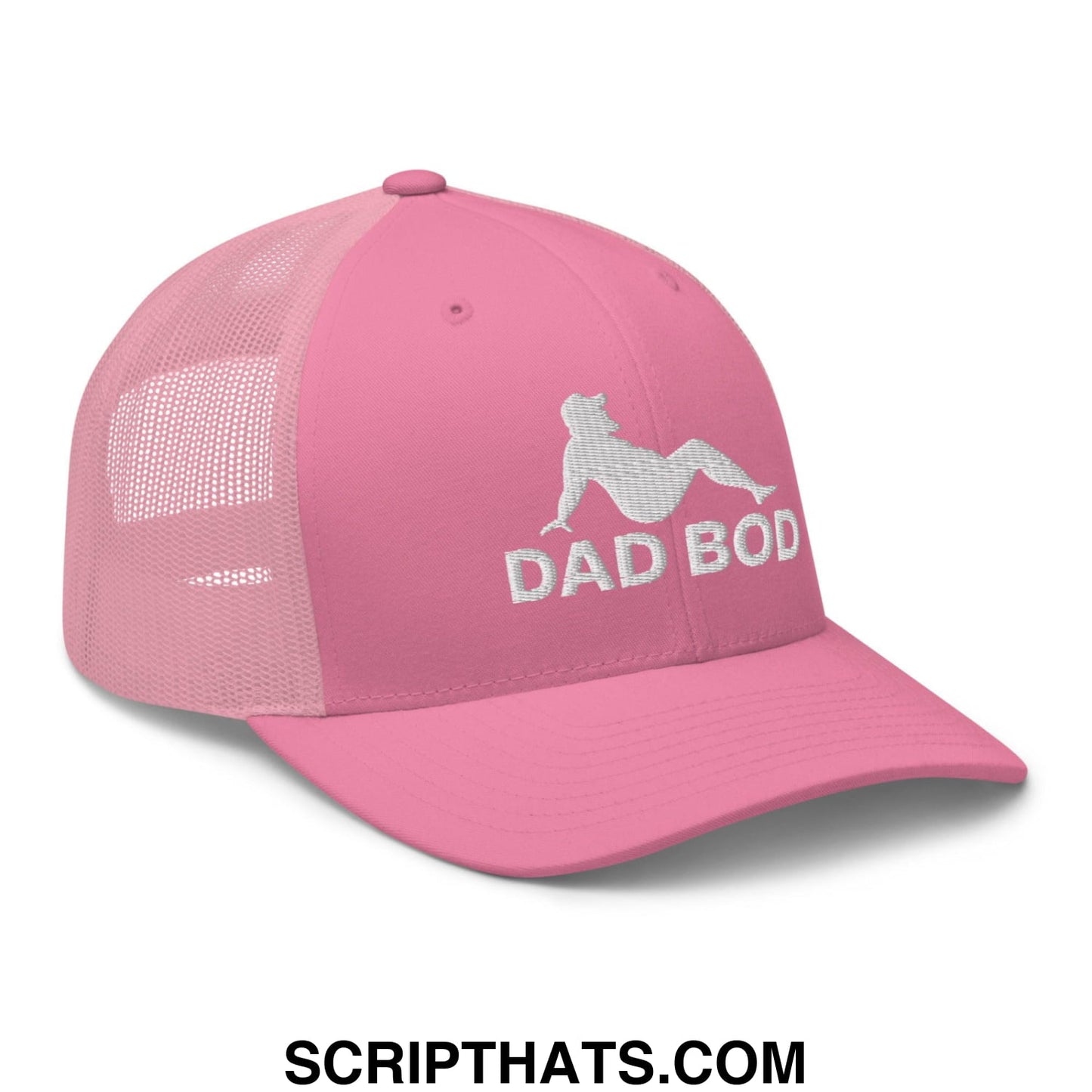 Dad Bod Mud Flap Silhouette Embroidered Mesh Trucker Hat Pink