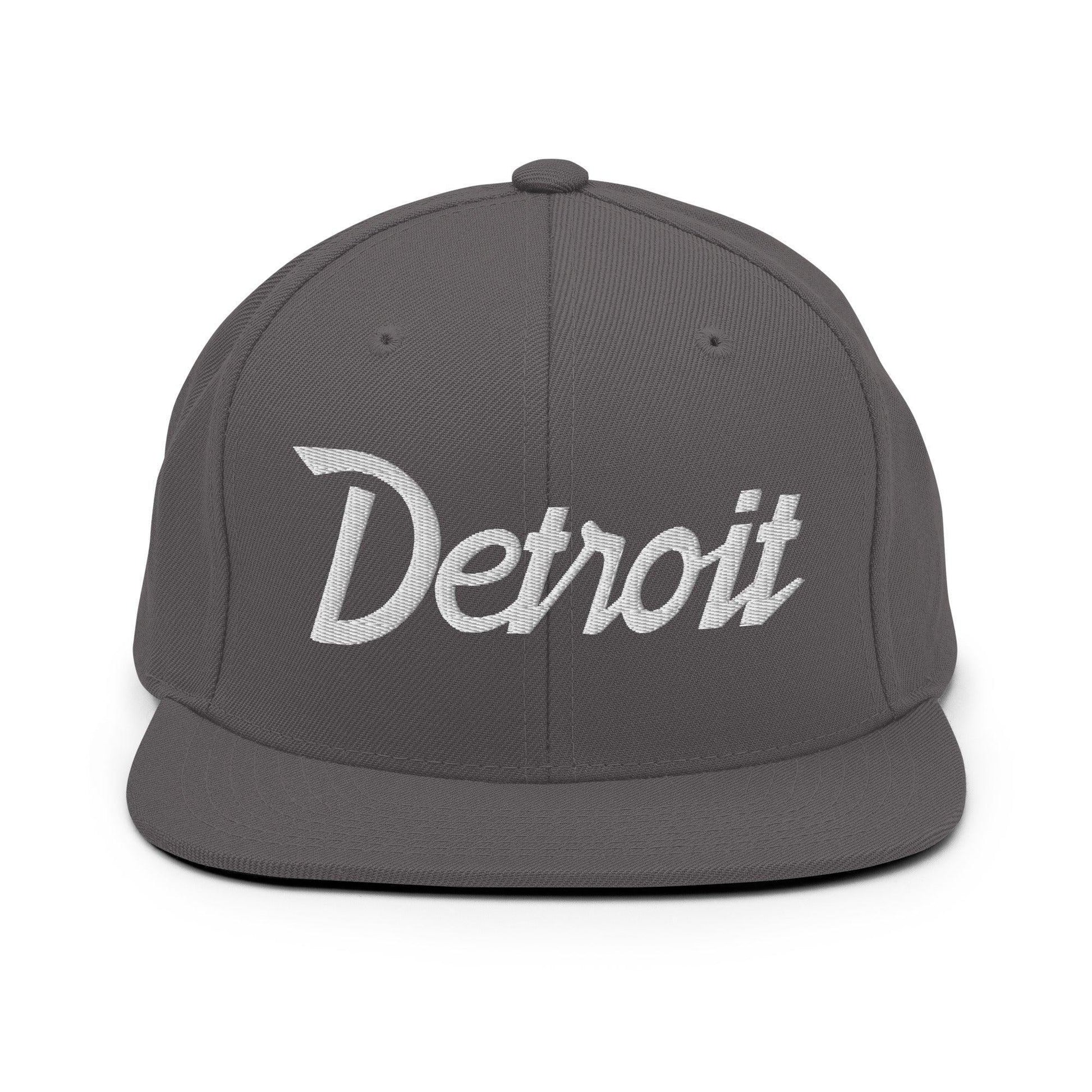 Detroit Script Snapback Hat Dark Grey