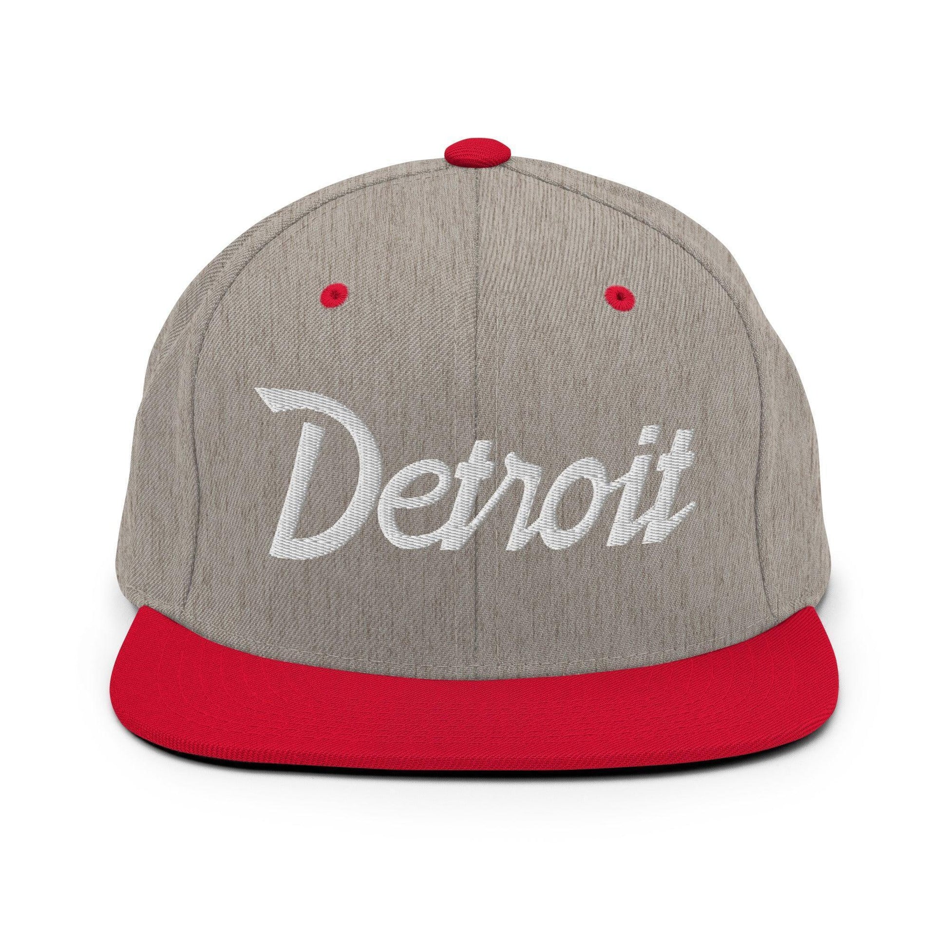 Detroit Script Snapback Hat Heather Grey/ Red