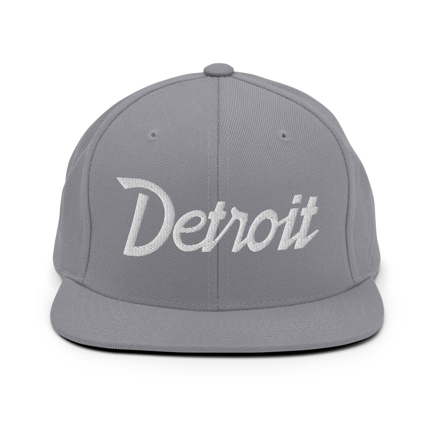 Detroit Script Snapback Hat Silver