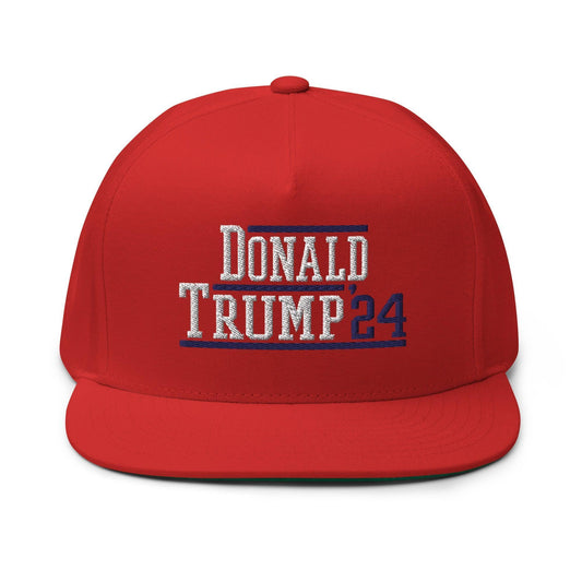 Donald Trump 2024 5 Panel Flat Bill Brim Snapback Hat Red