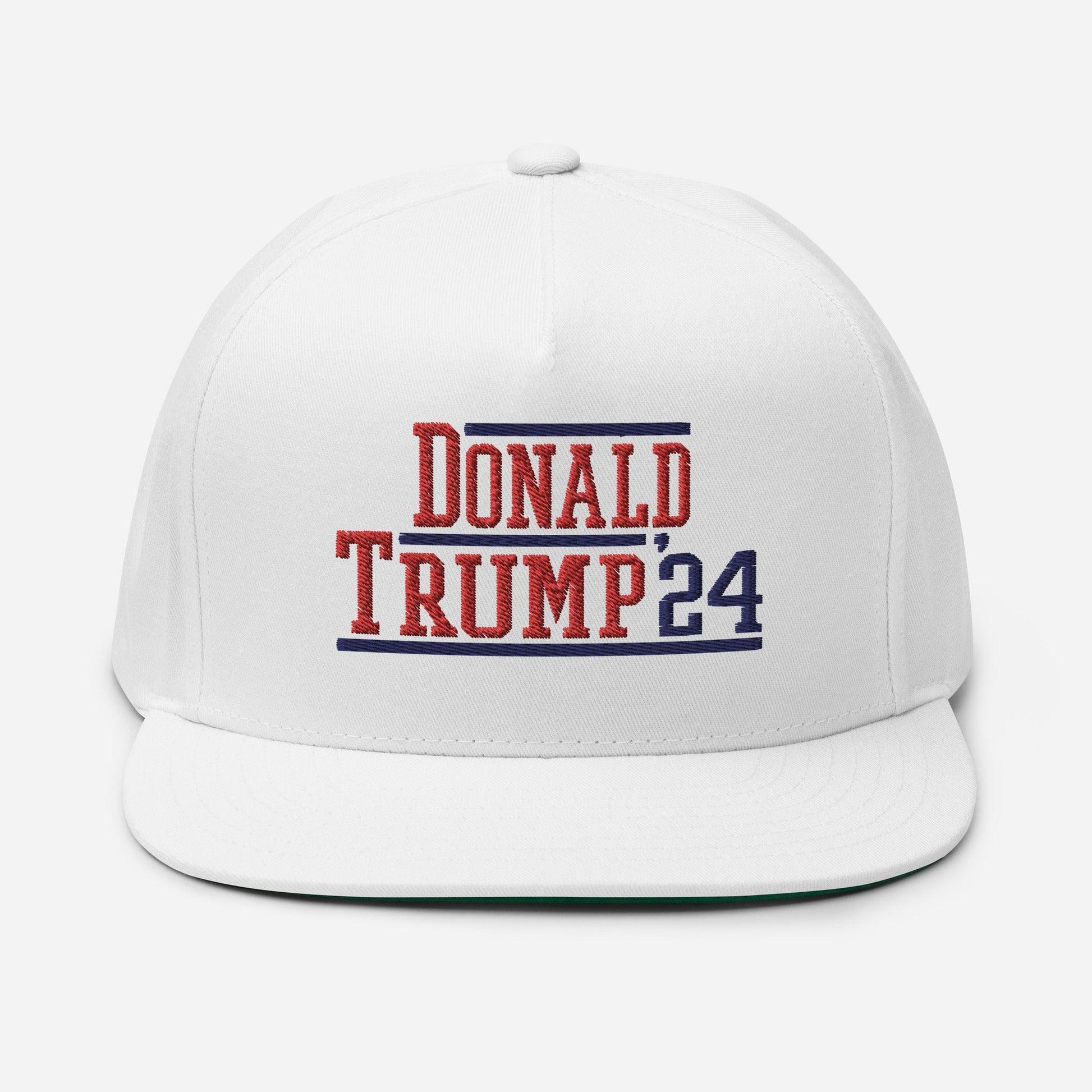 Donald Trump 2024 5 Panel Flat Bill Brim Snapback Hat White