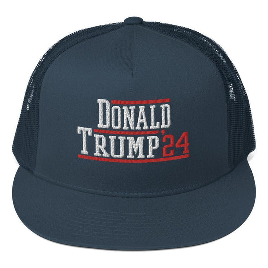Donald Trump 2024 Flat Bill Brim Snapback Trucker Hat Navy