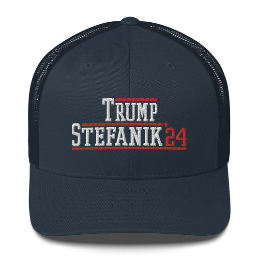 Donald Trump Elise Stefanik 2024 Snapback Trucker Hat Navy