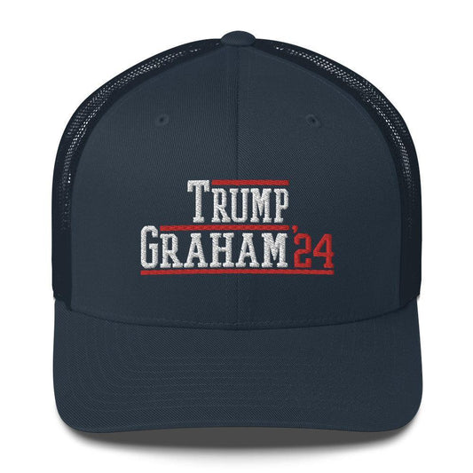 Donald Trump Lindsey Graham 2024 Snapback Trucker Hat Navy
